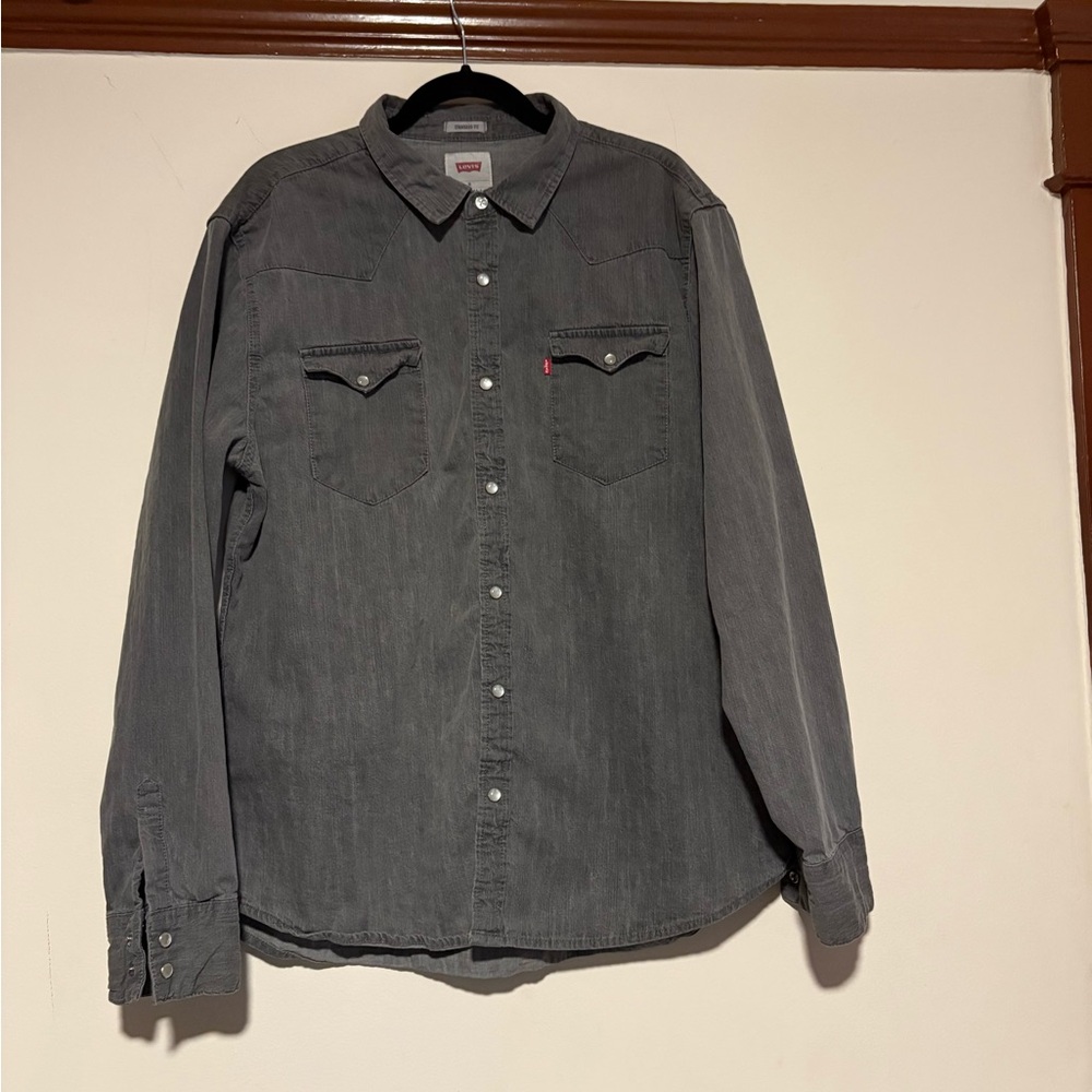 Levi's Men's Classic Fit Denim Western Shirt  Pearl Snap Gray Size XL